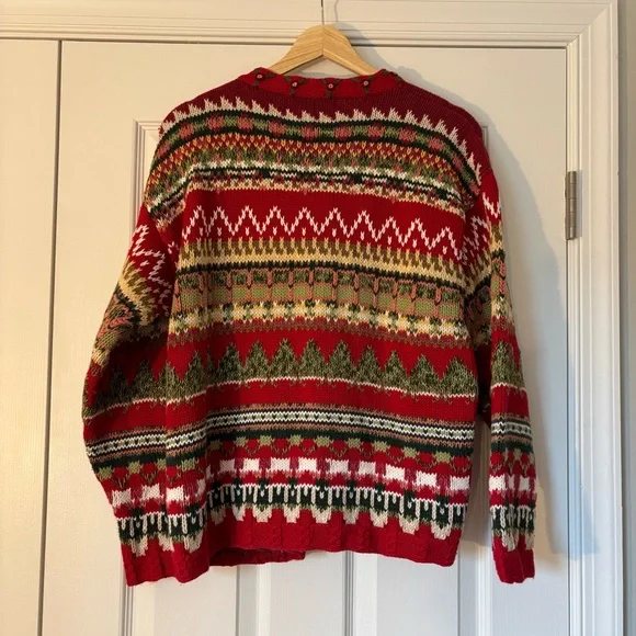 Vintage Tiara Hand Knit Heritage Ramie Cotton Hand Knit Christmas Cardigan M Red - Picture 5 of 5